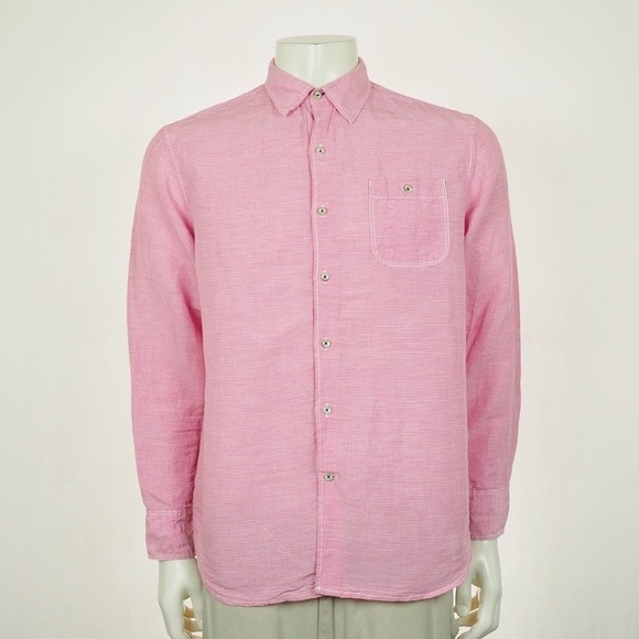 Tommy Bahama Other - Tommy Bahama Button Down Shirt Mens Medium Pink Striped Sand Check Linen
